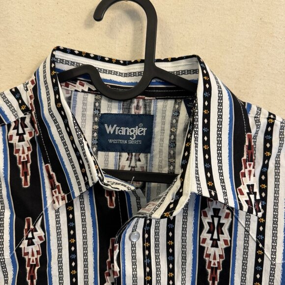 Vintage Wrangler Pearl Snap Western Checotah Aztec Longsleeve Large Tall Diamond - Picture 3 of 8